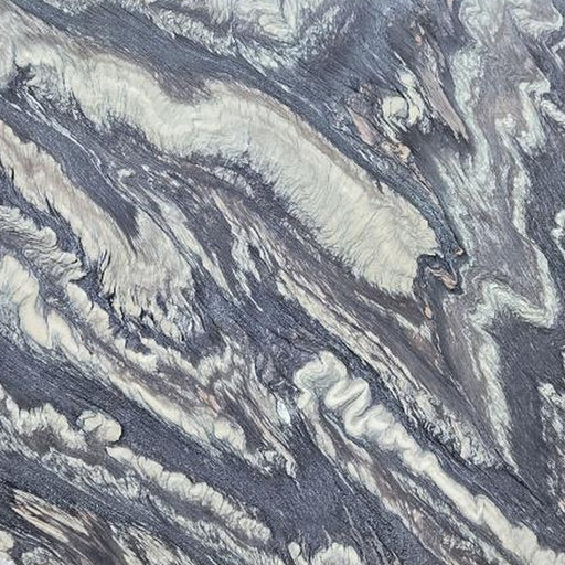 Cipollino Rosso marmorflise — blågrå og creme baggrund med bølgende parallelle geologiske lag