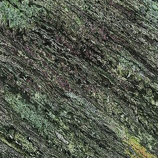 Bowenite natursten flise — dyb mørkegrøn baggrund med diagonale sølv-grønne strukturer og lilla undertoner