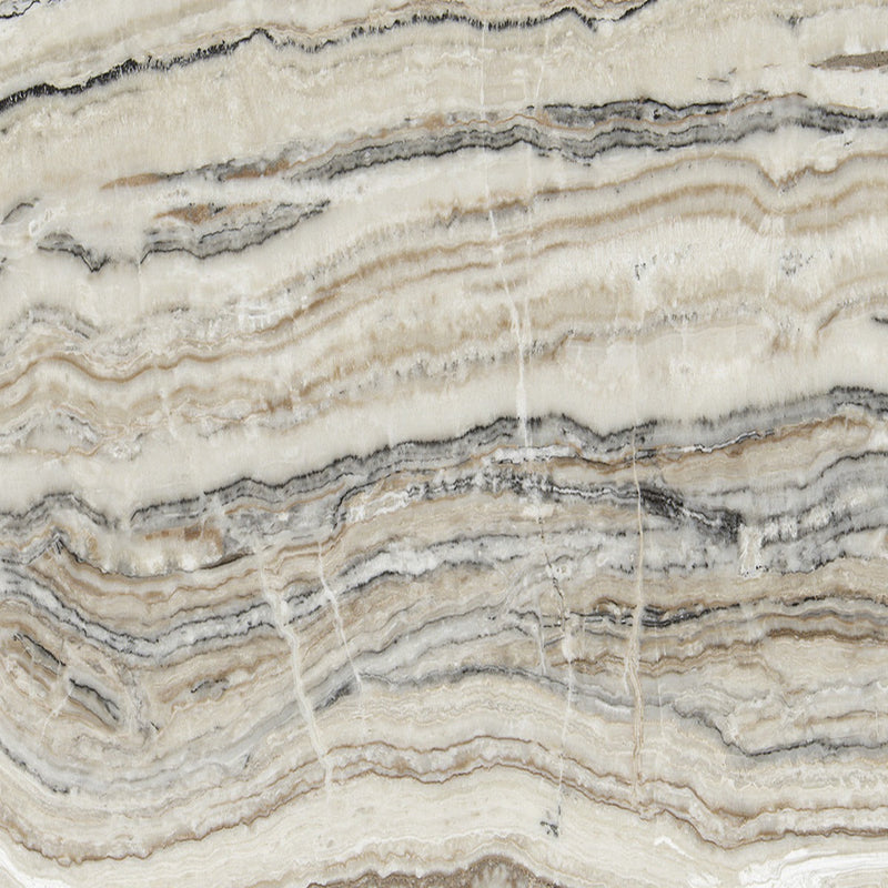 Jurassix Onyx Light flise — horisontale beige cremede lag med antracit og brune bånd