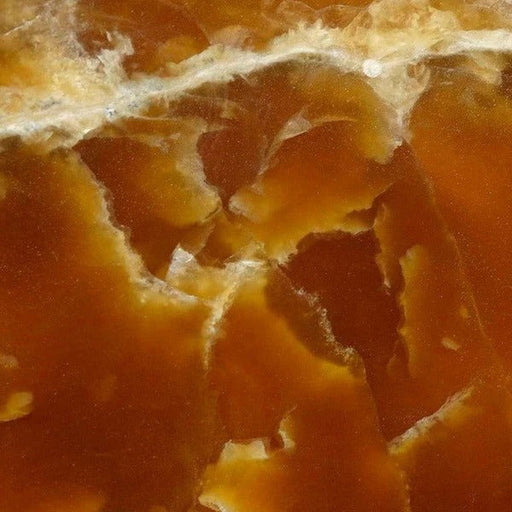 Onyx Ambra natursten flise — dyb gylden til kobberbrun rav-onyx med cremehvide bindende årer
