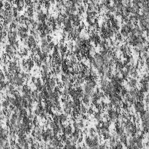 Serizzo natursten flise — grå-hvid baggrund med tæt organisk kornmønster af mørke mineralkorn og fine årer